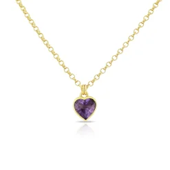 Amethyst Set Heart Necklace in Fully Gold Plated Silver