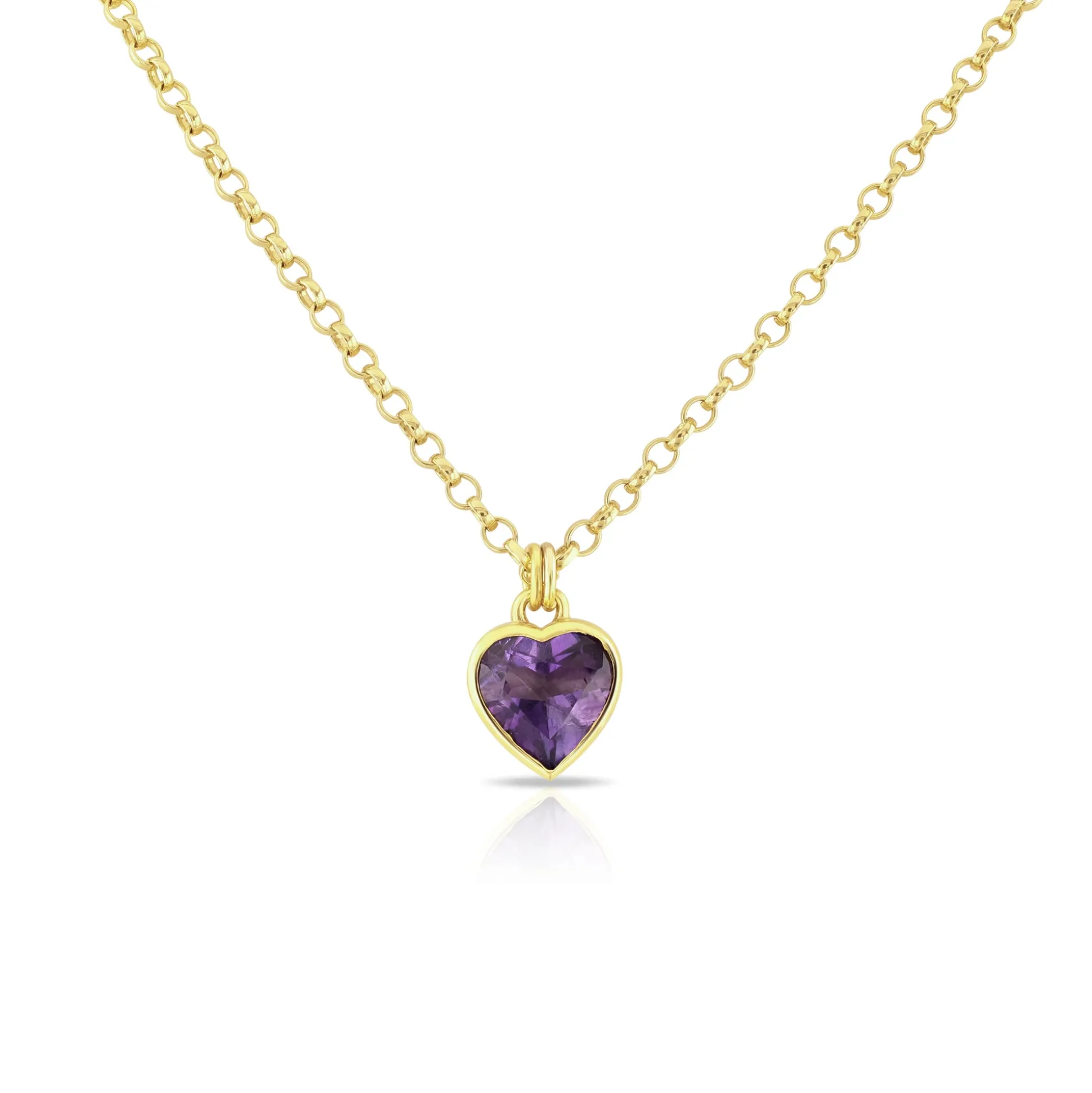 Amethyst Set Heart Necklace in Fully Gold Plated Silver