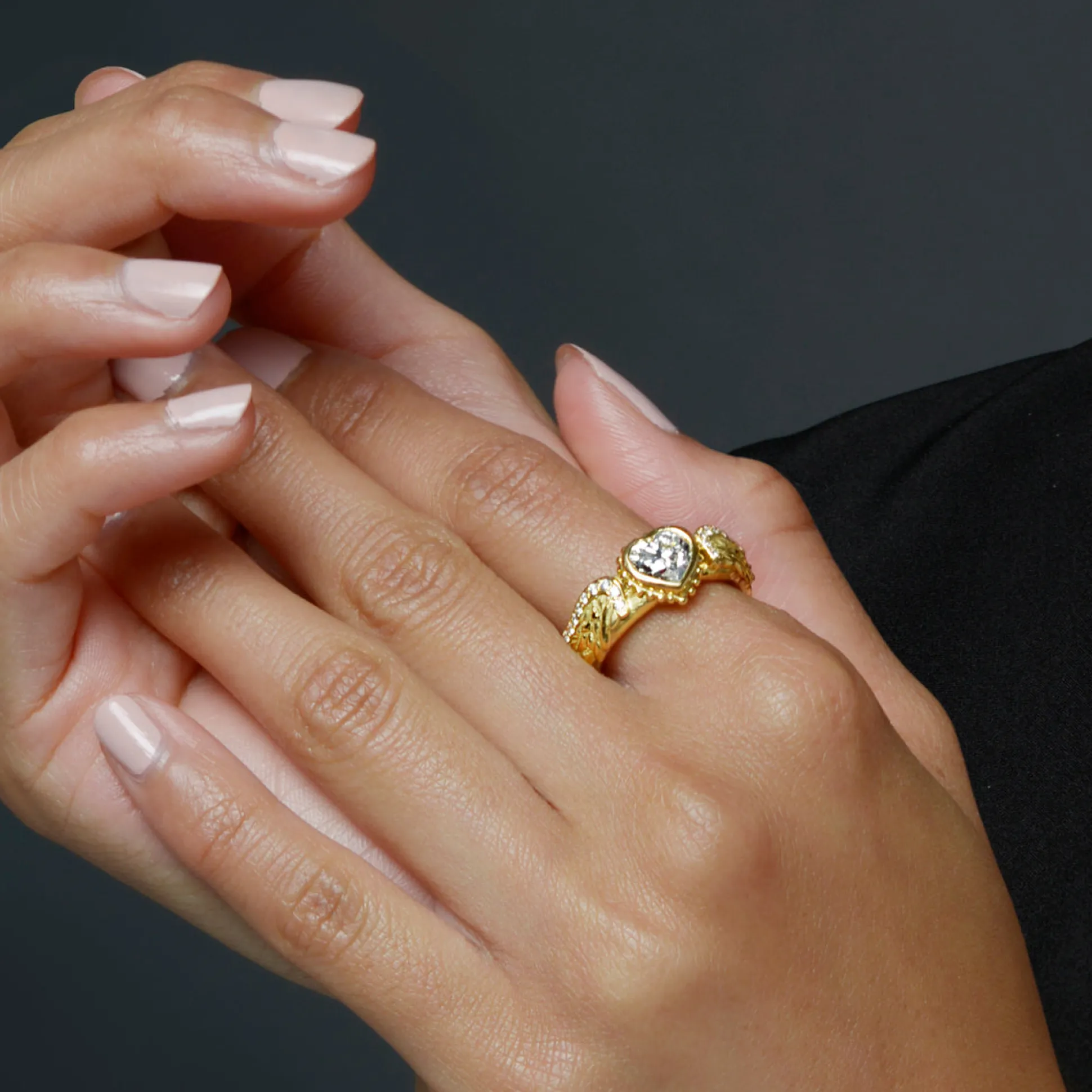 Diamond Heart Venetian Wing Ring