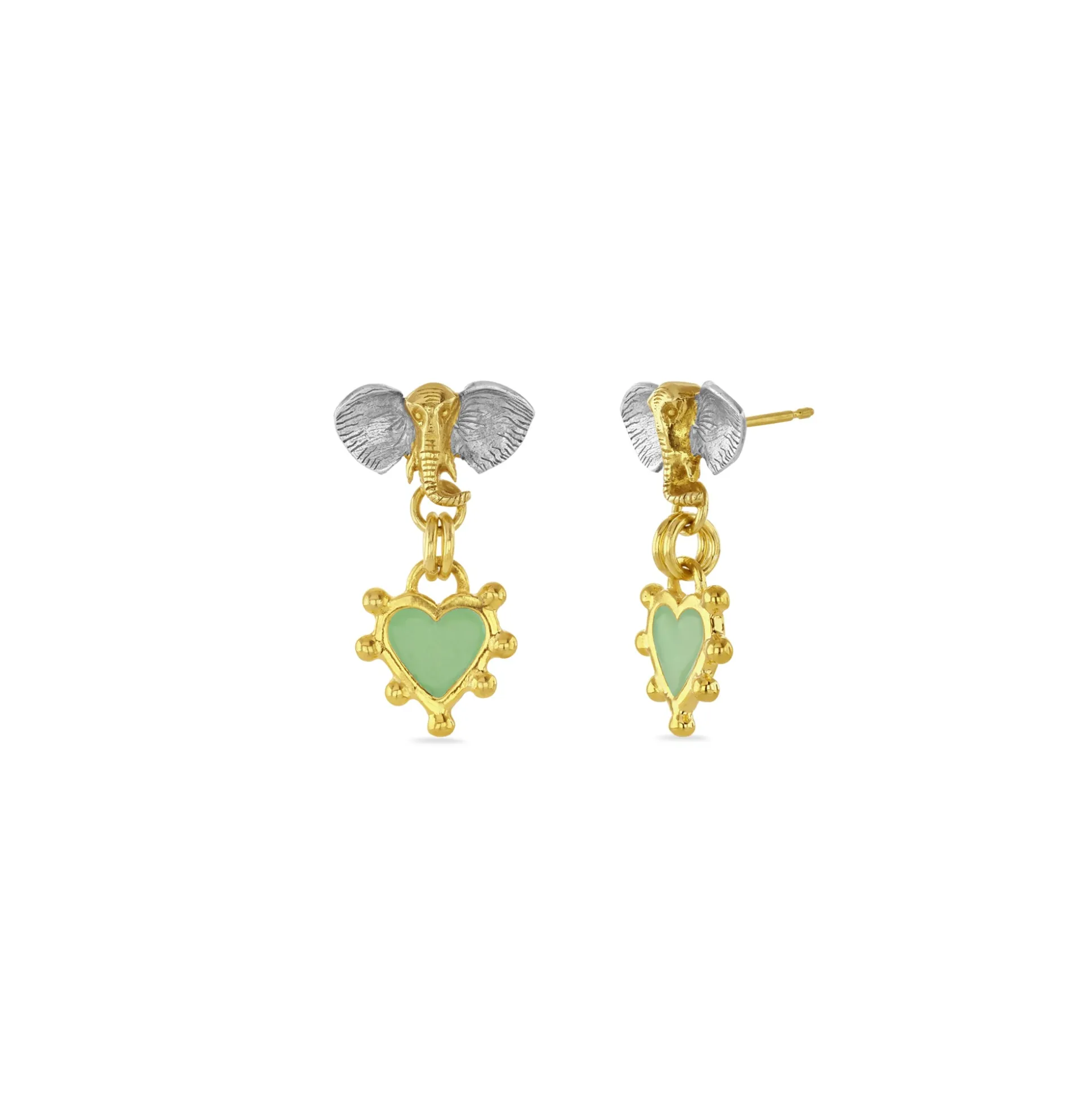 Elephant & Enamel Heart Drop Earrings