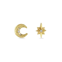 Gold & Diamond Mini Moon & North Star Stud Earrings