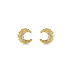 Gold & Diamond Mini Moon Stud Earrings
