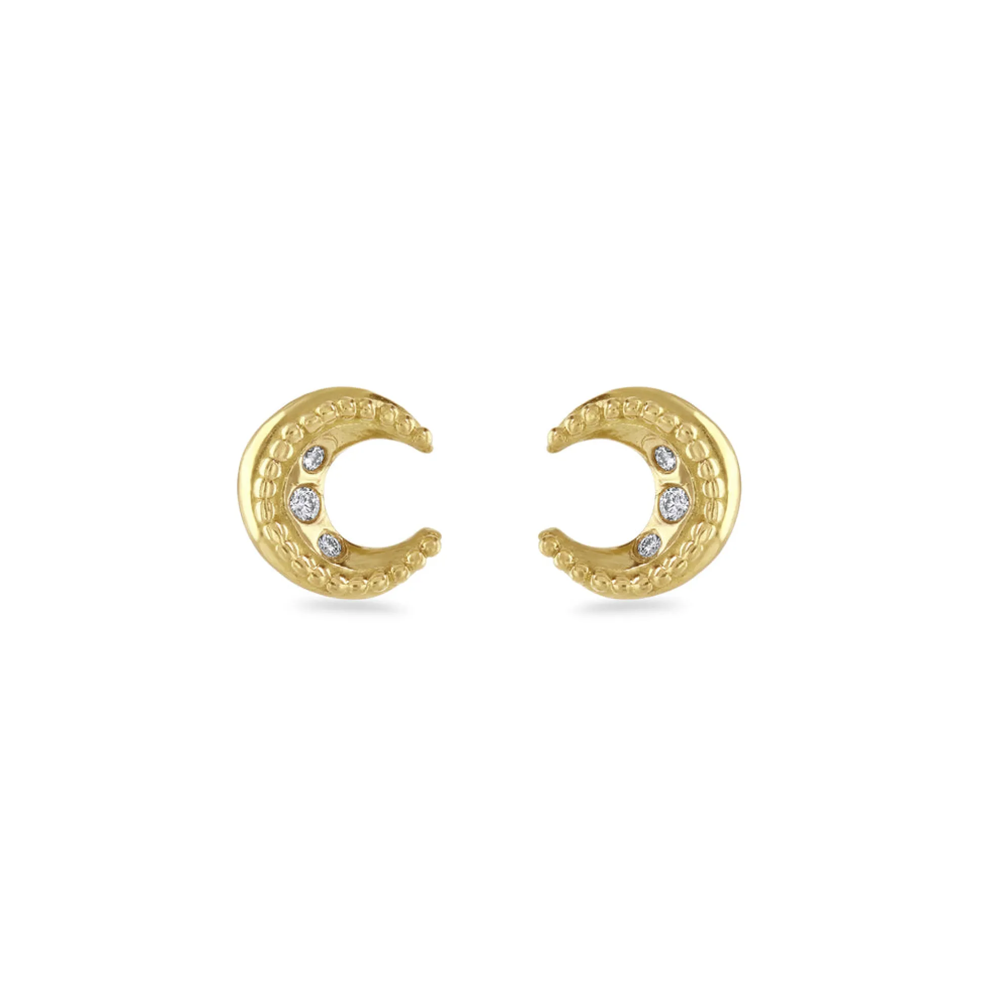 Gold & Diamond Mini Moon Stud Earrings