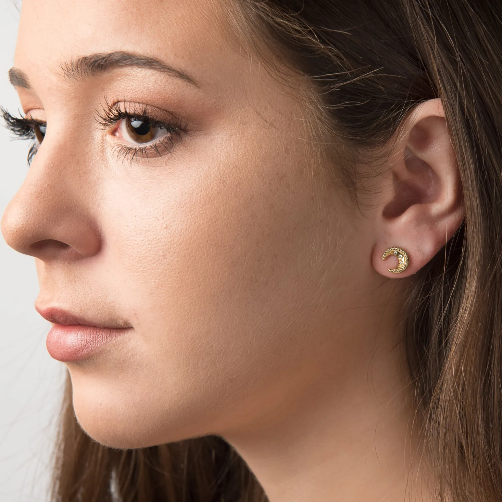 Gold & Diamond Mini Moon & North Star Stud Earrings