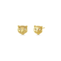 Gold & Diamond Snow Leopard Stud Earrings