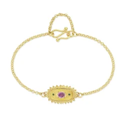 Gold, Pink Sapphire & Diamond Kinship Amulet Bracelet