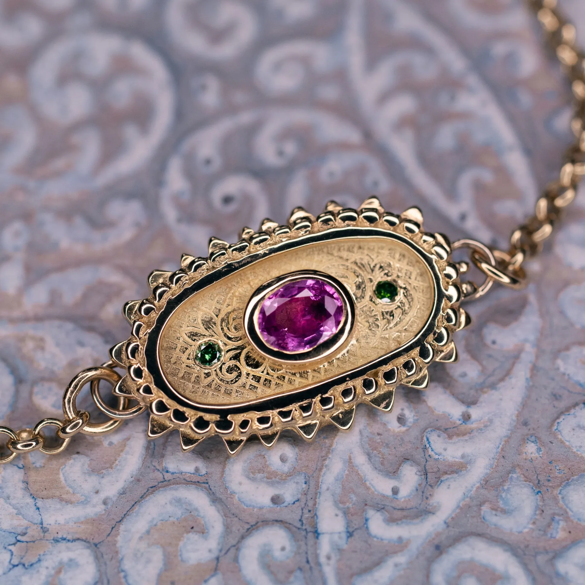 Gold, Pink Sapphire & Diamond Kinship Amulet Bracelet