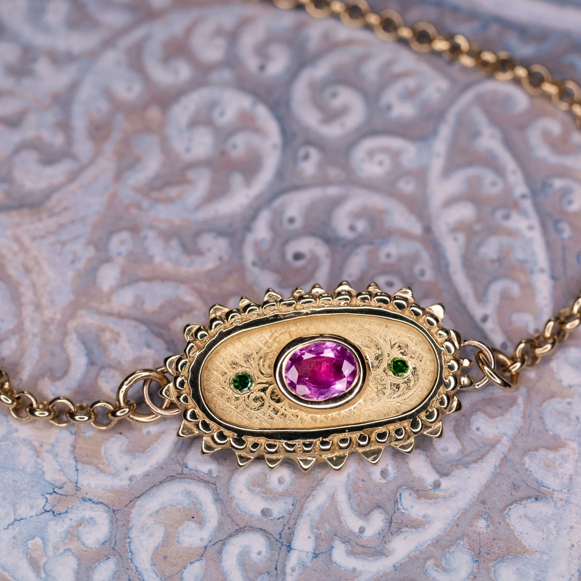 Gold, Pink Sapphire & Diamond Kinship Amulet Bracelet