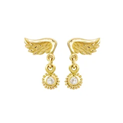 Gold Venetian Wing & Diamond Drop Earrings | Sophie Harley London