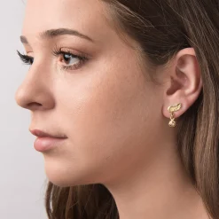Gold Venetian Wing & Diamond Drop Earrings | Sophie Harley London