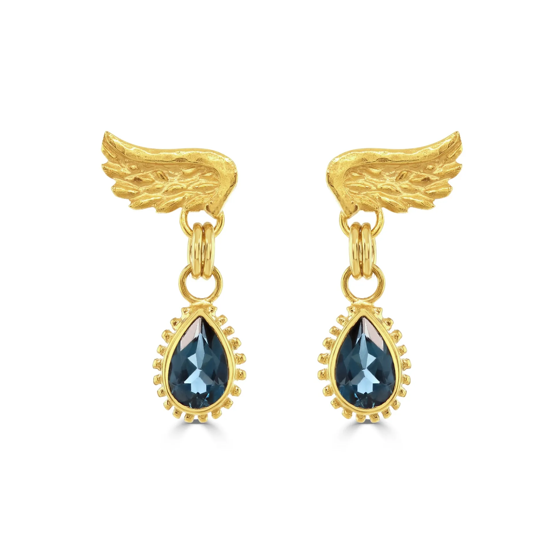 London Blue Topaz Drop Venetian Wing Earrings
