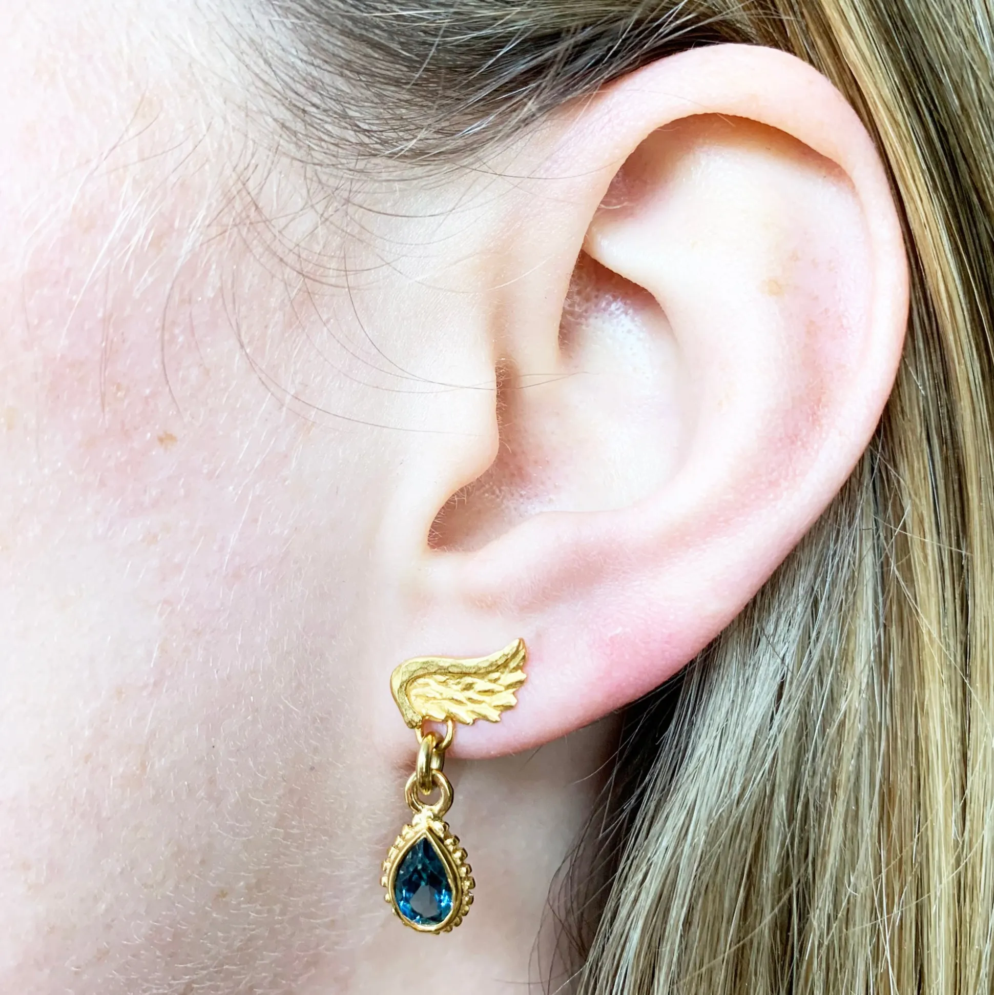 London Blue Topaz Drop Venetian Wing Earrings