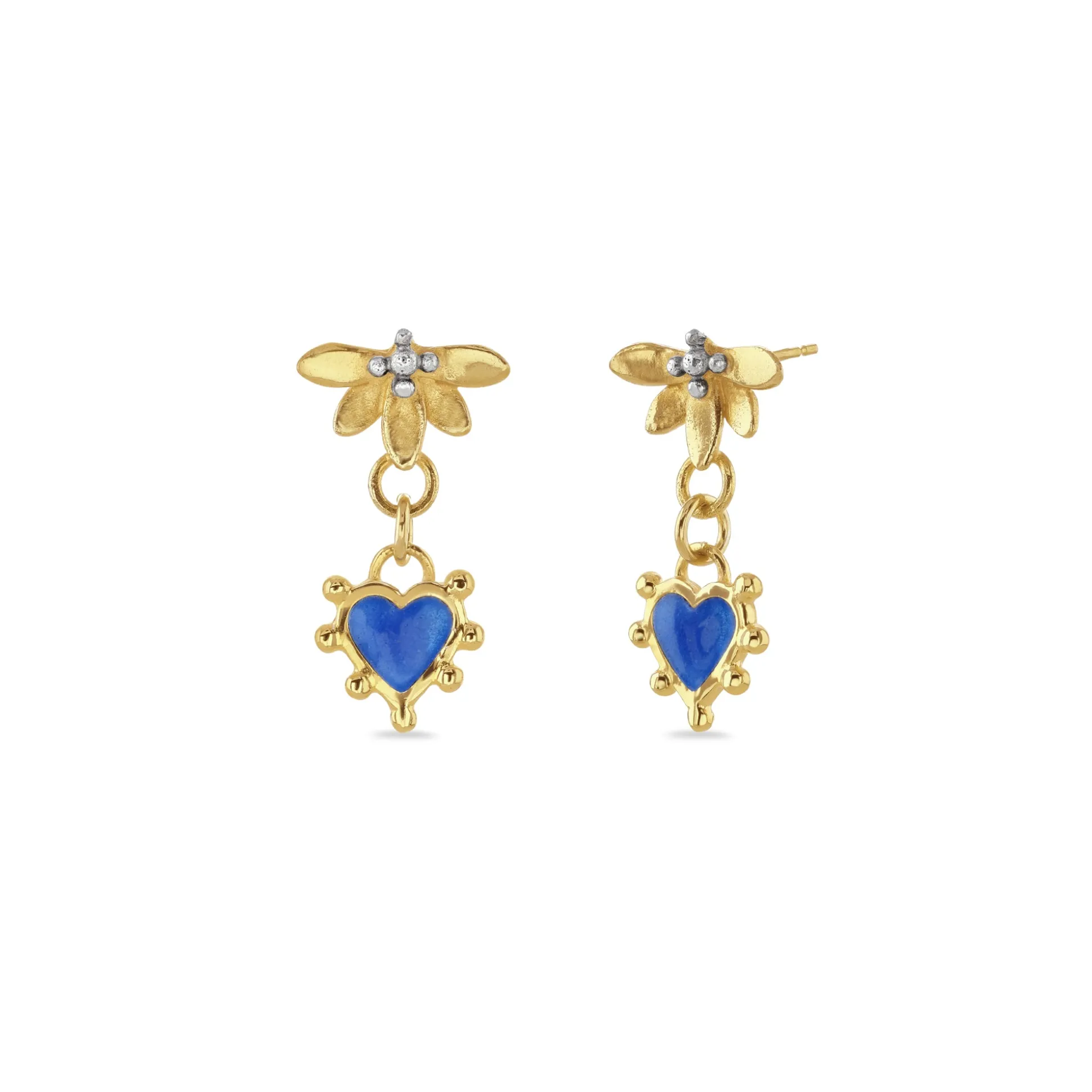 Lotus & Boho Enamel Heart Drop Earrings