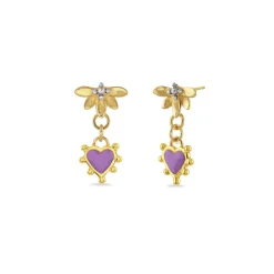 Lotus & Boho Enamel Heart Drop Earrings