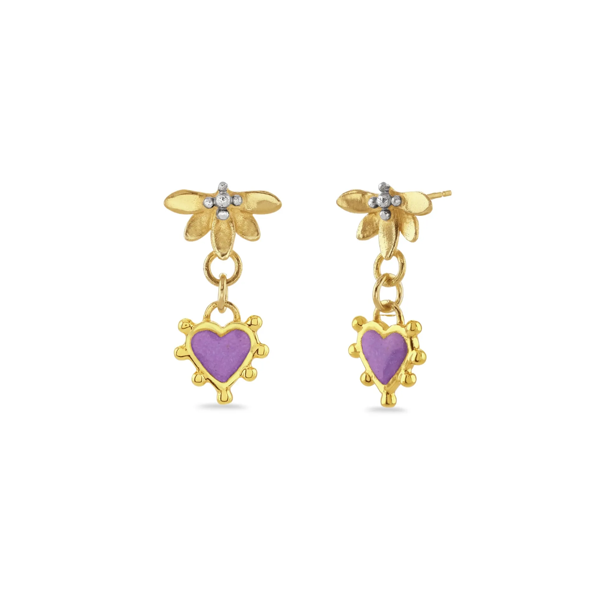 Lotus & Boho Enamel Heart Drop Earrings