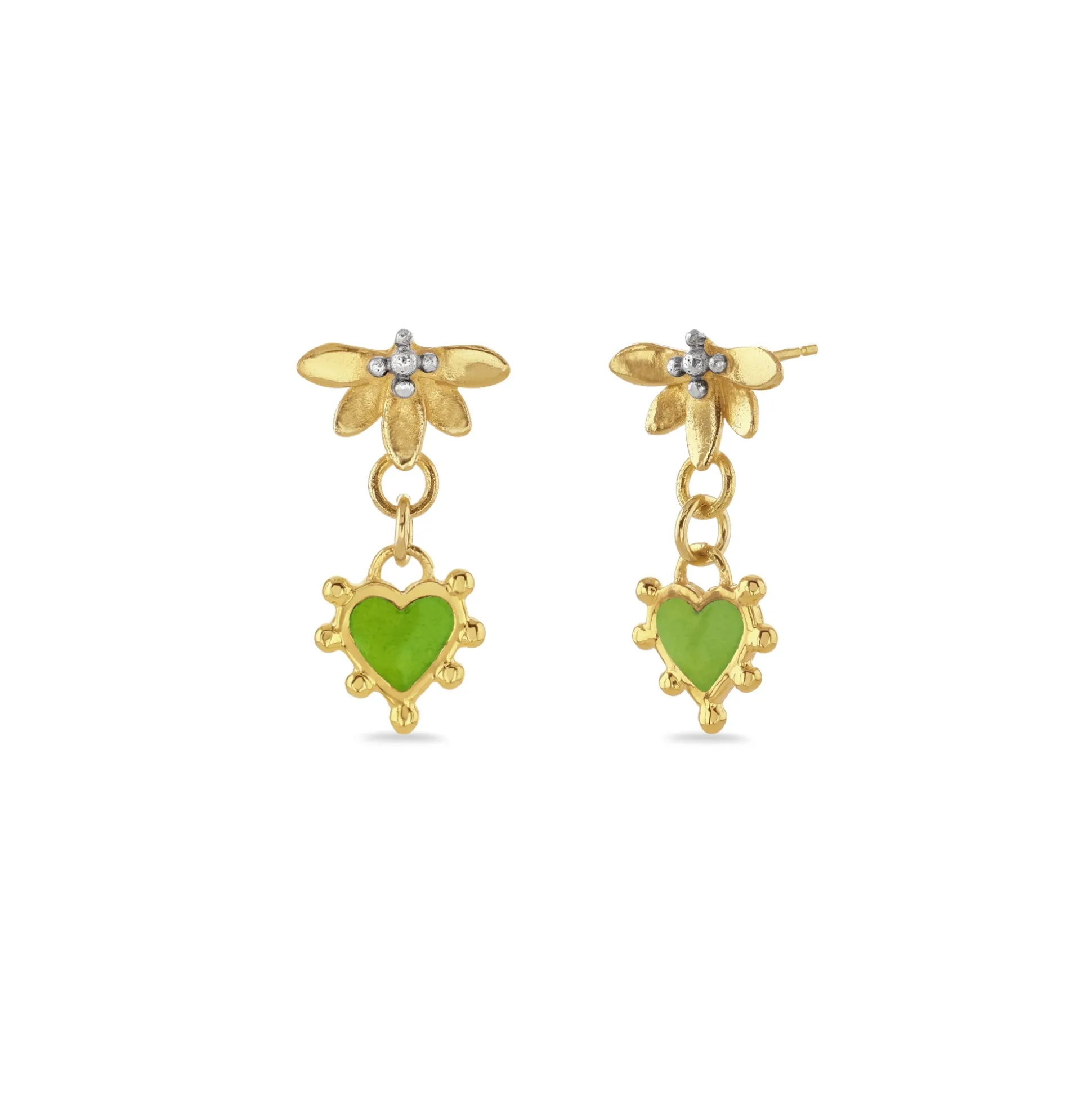 Lotus & Boho Enamel Heart Drop Earrings