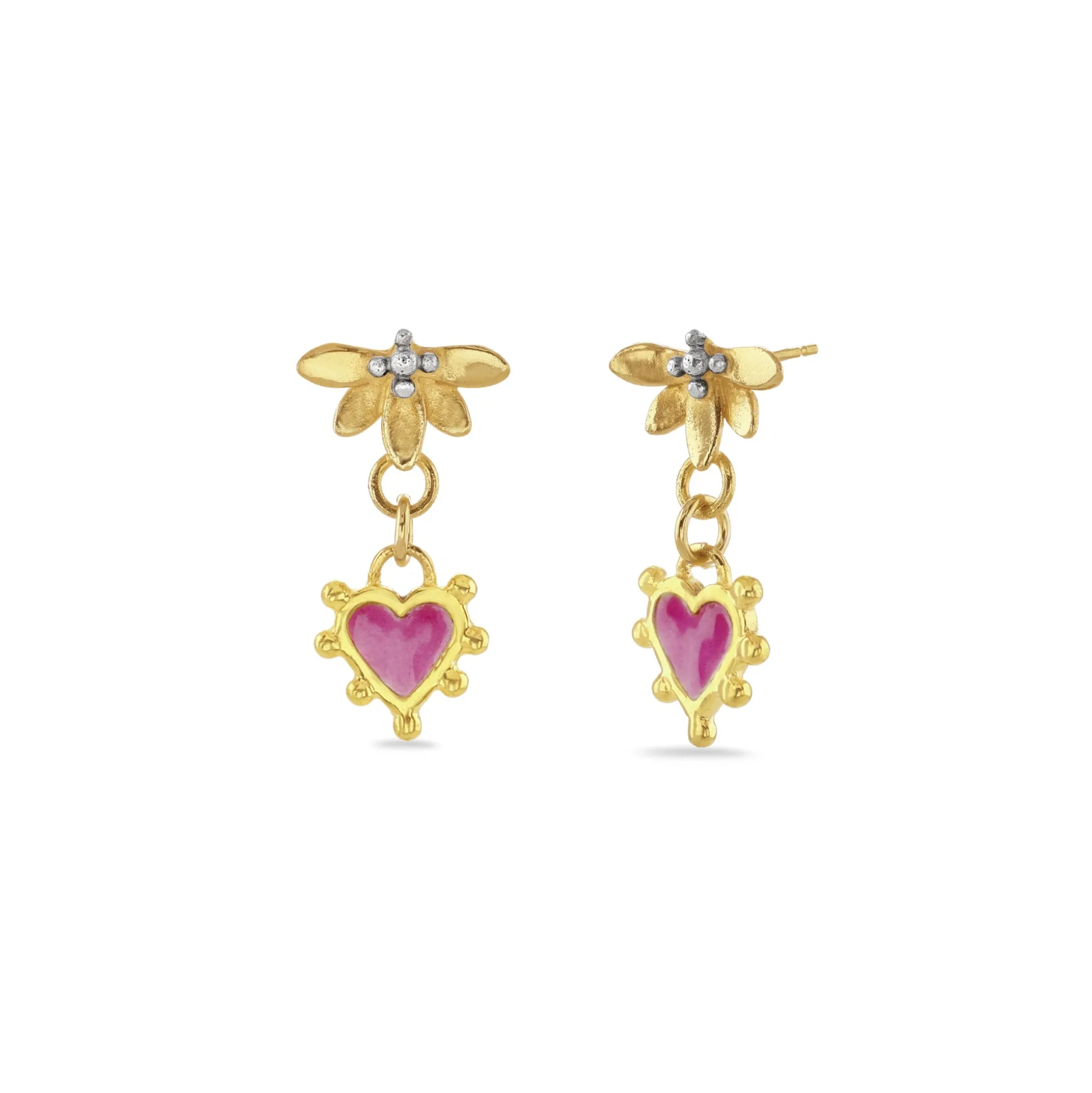 Lotus & Boho Enamel Heart Drop Earrings