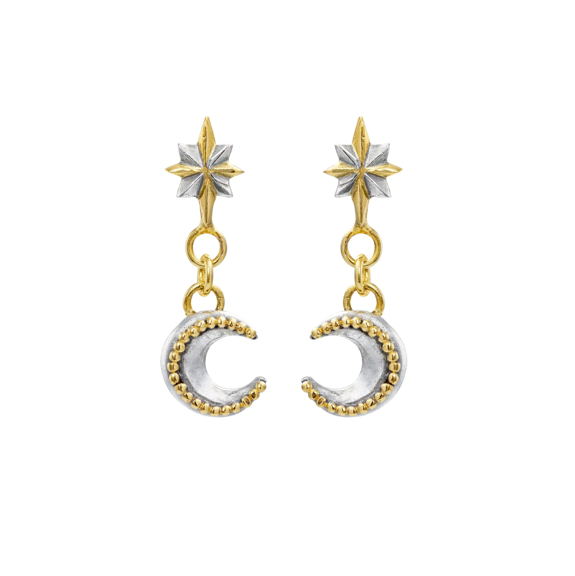 North Star & Mini Moon Drop Earrings | Sophie Harley London