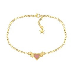 Pink Enamel Winged Heart Bracelet