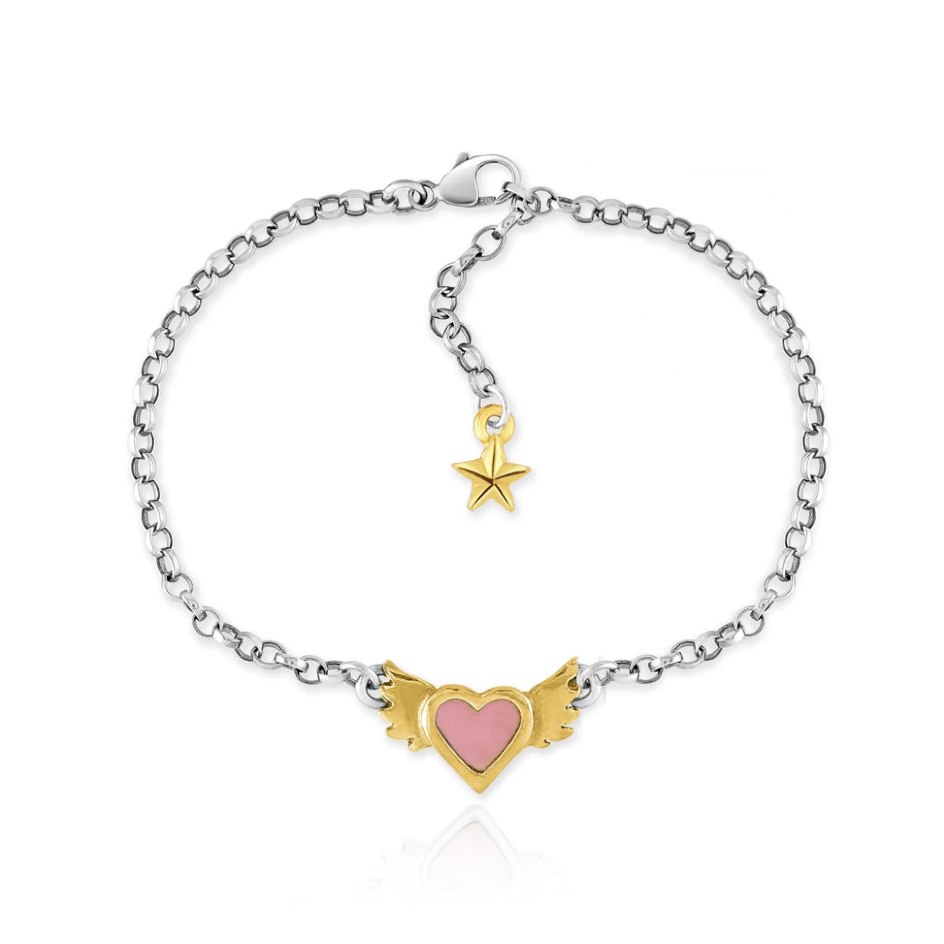Pink Enamel Winged Heart Bracelet