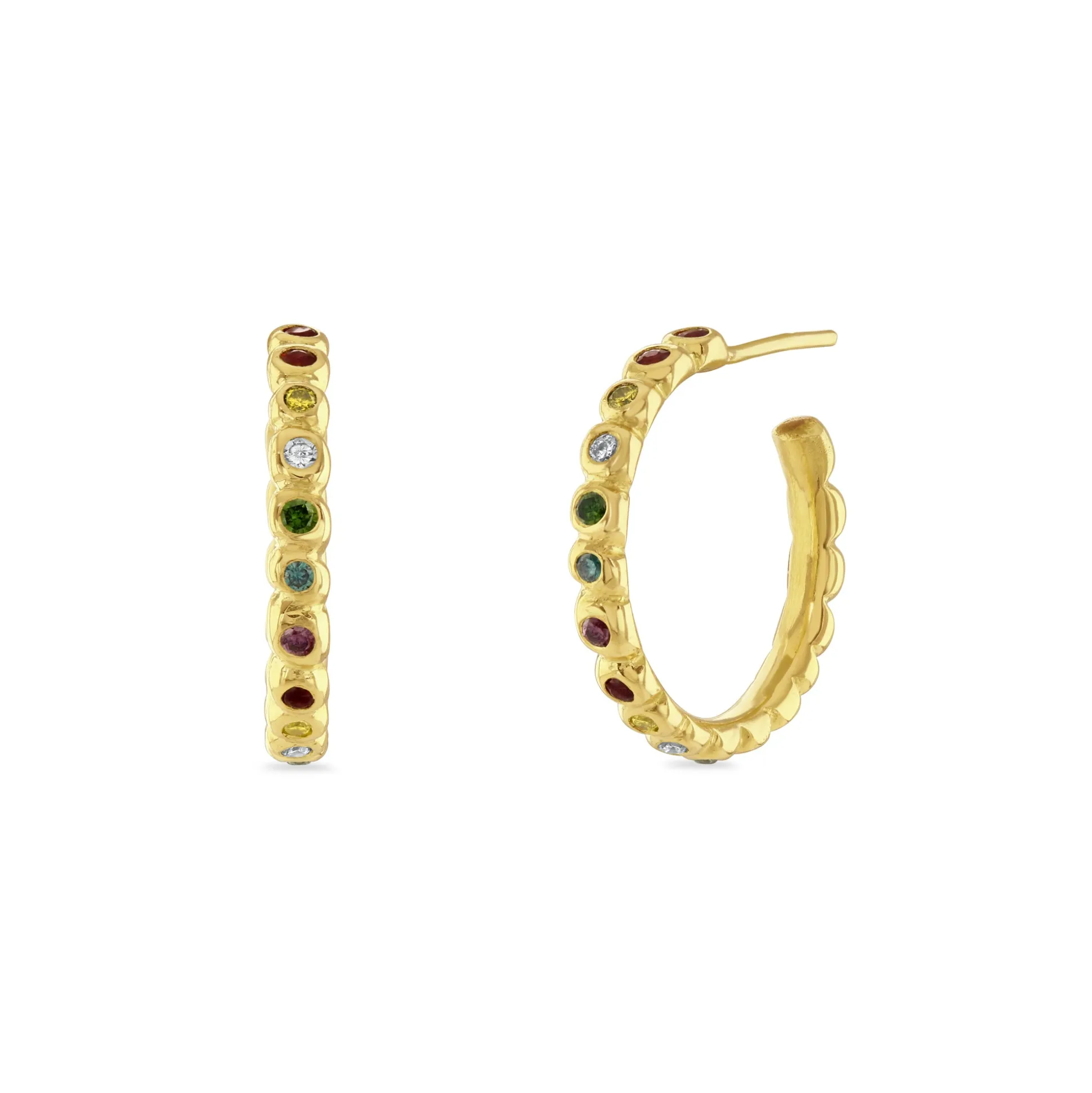 Rainbow Diamond Set Pebble Hoop Earrings