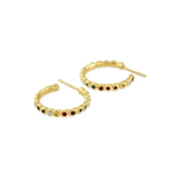 Rainbow Diamond Set Pebble Hoop Earrings