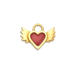 Red Enamel Winged Heart Charm