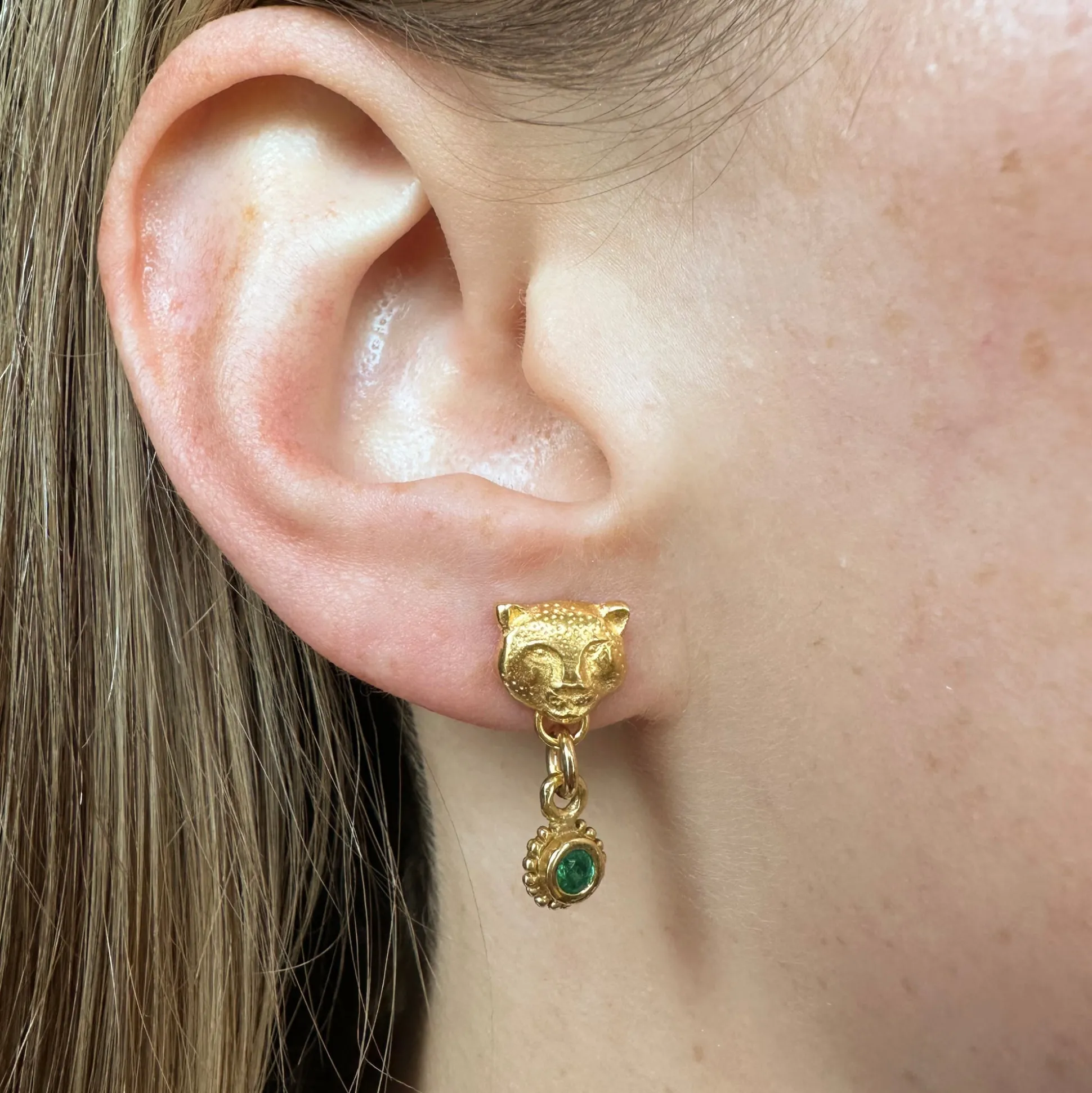 Spirit Snow Leopard Tsavorite Drop Earrings