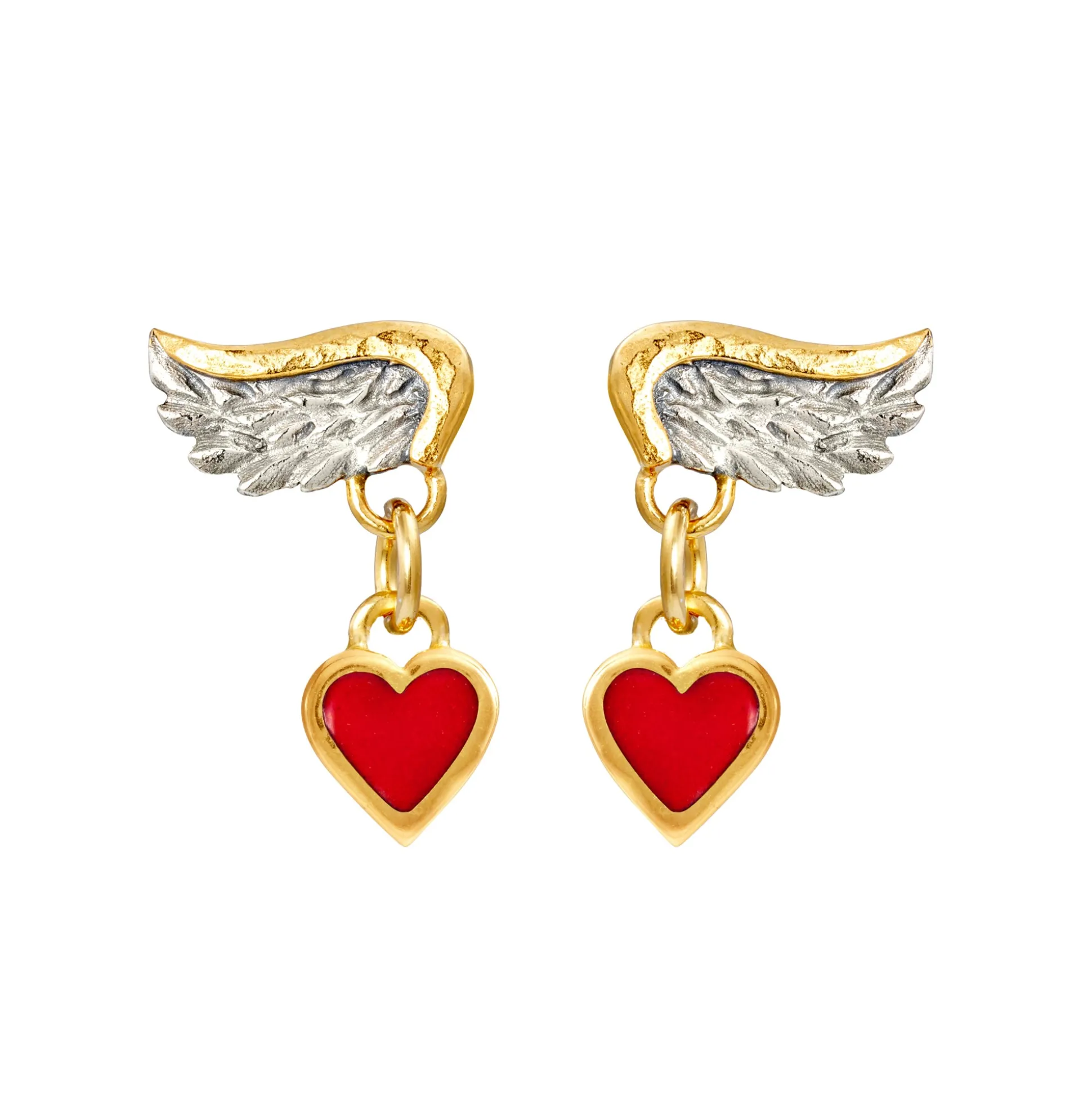 Venetian Wing & Enamel heart Drop Earrings