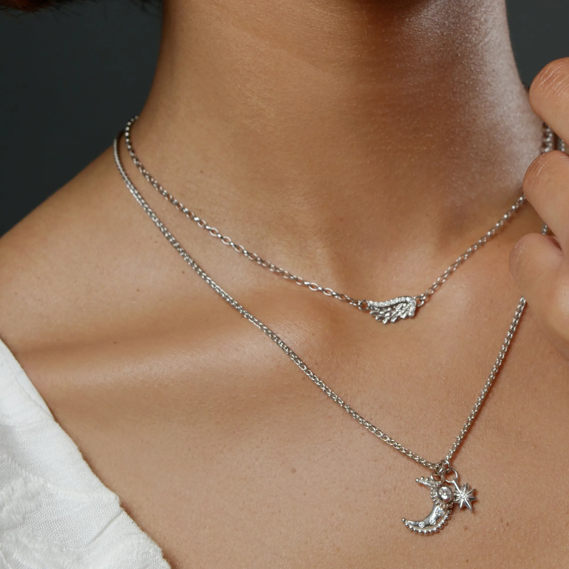White Gold Diamond Venetian Wing Necklace