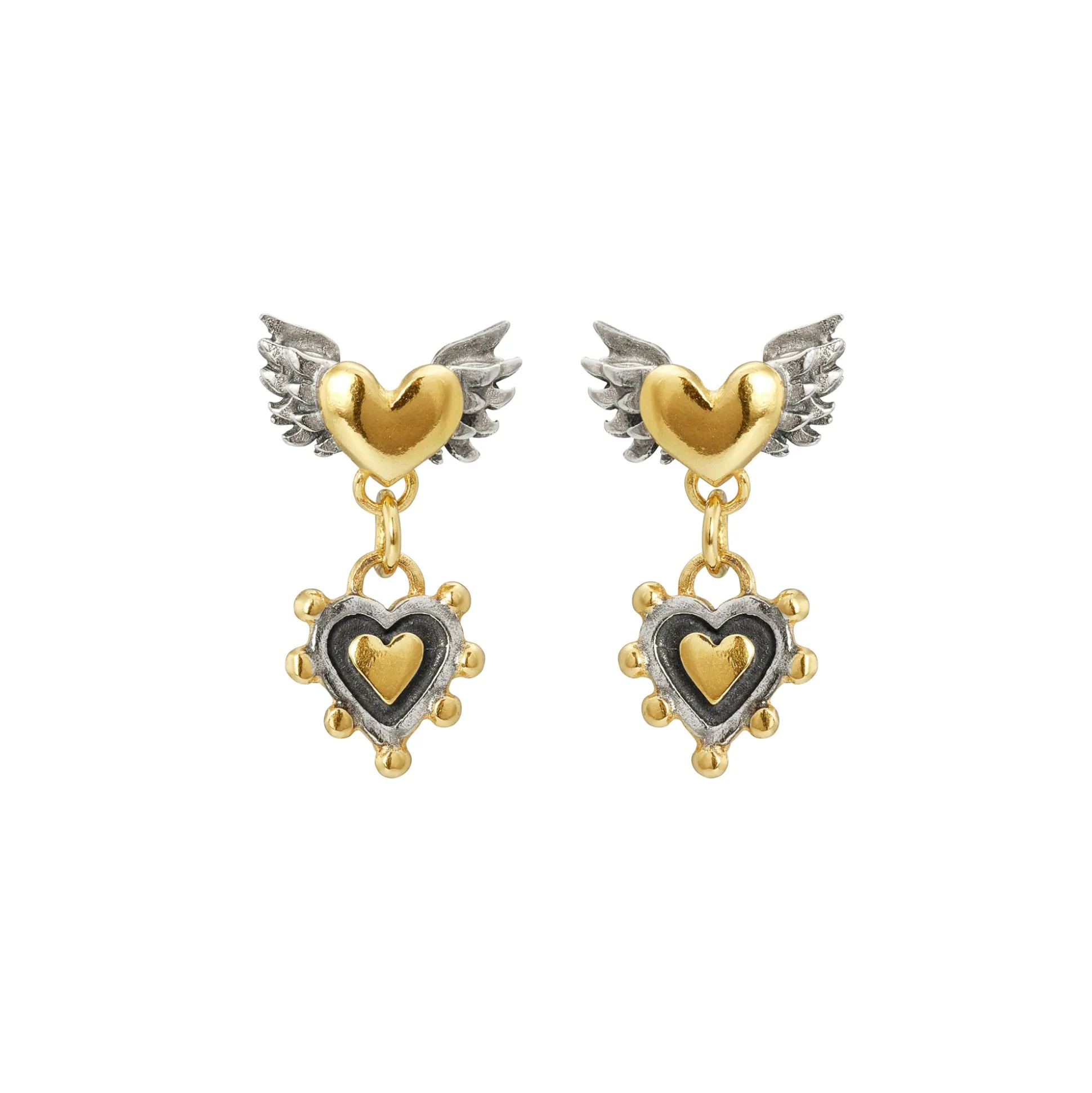 Winged & Sacred Heart Drop Earrings